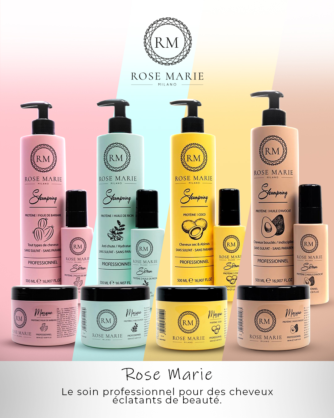 Soins capillaires Rose Marie Milano - Shampoings et masques professionnels
